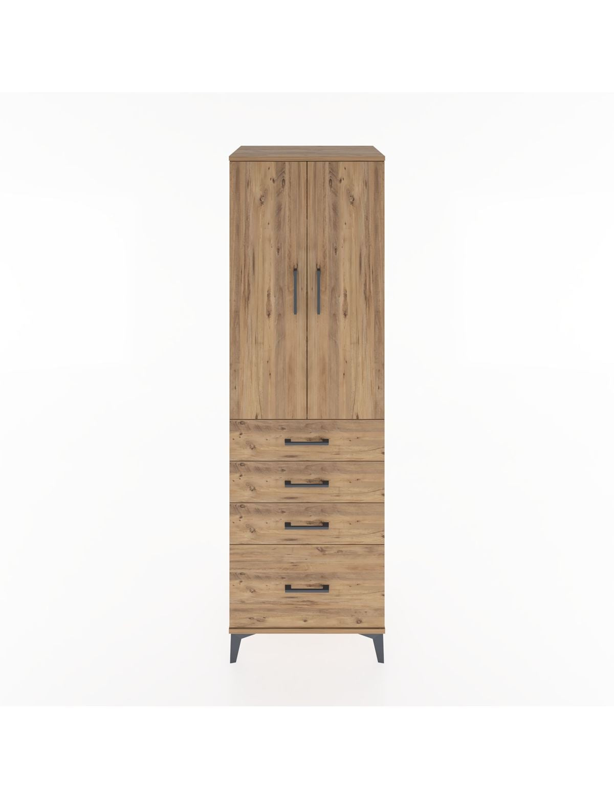 Hyperion Dolap 3 Raflı 4 Çekmeceli 2 Kapaklı 60x44x195 Çam-Çam