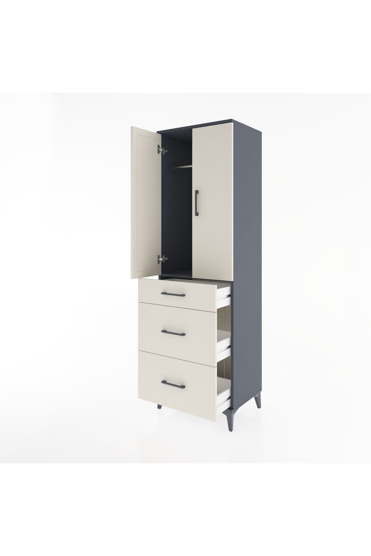 Hyperion Dolap Tek Raflı 3 Çekmeceli Tek Askılı 60x44x195 Antrasit-Aytaşı