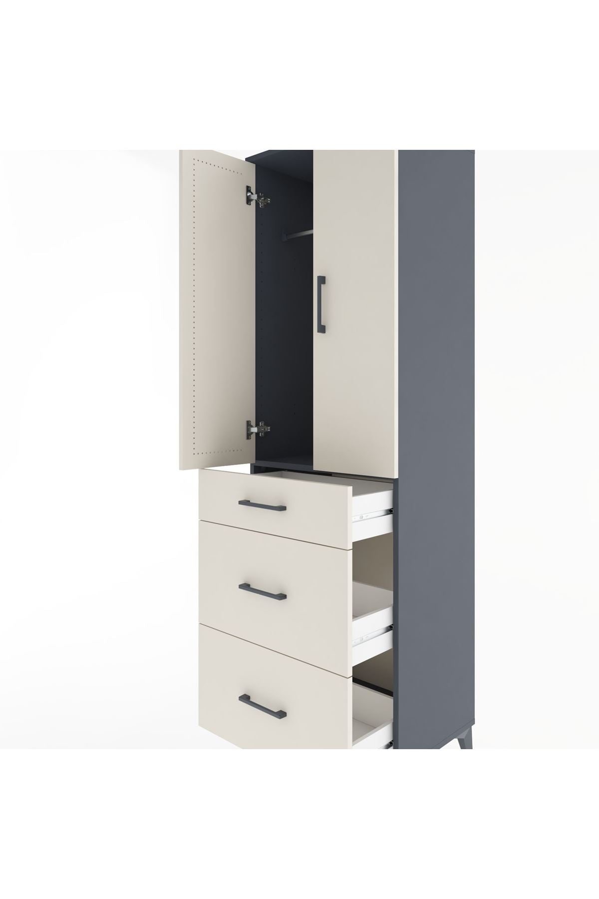 Hyperion Dolap Tek Raflı 3 Çekmeceli Tek Askılı 60x44x195 Antrasit-Aytaşı