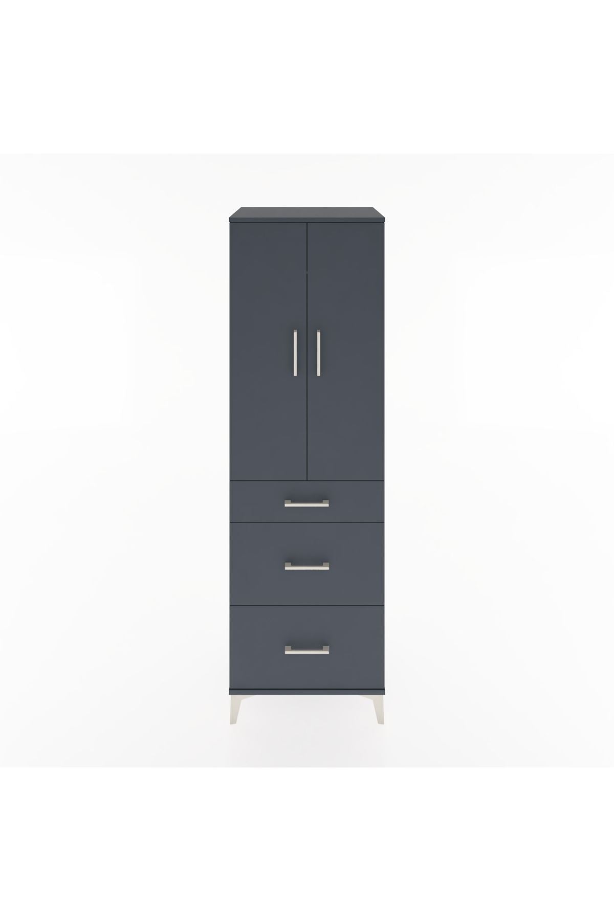 Hyperion Dolap Tek Raflı 3 Çekmeceli Tek Askılı 60x44x195 Antrasit-Antrasit