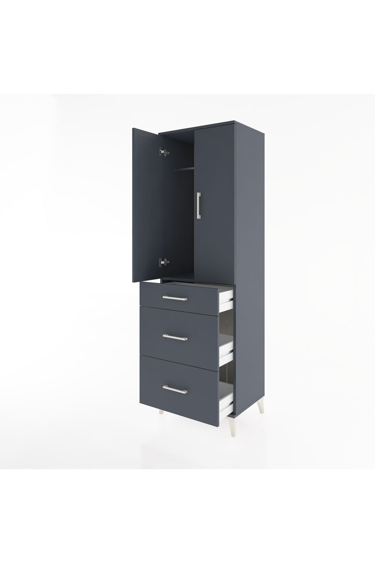 Hyperion Dolap Tek Raflı 3 Çekmeceli Tek Askılı 60x44x195 Antrasit-Antrasit