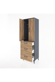 Hyperion Dolap Tek Raflı 3 Çekmeceli Tek Askılı 60x44x195 Antrasit-Çam