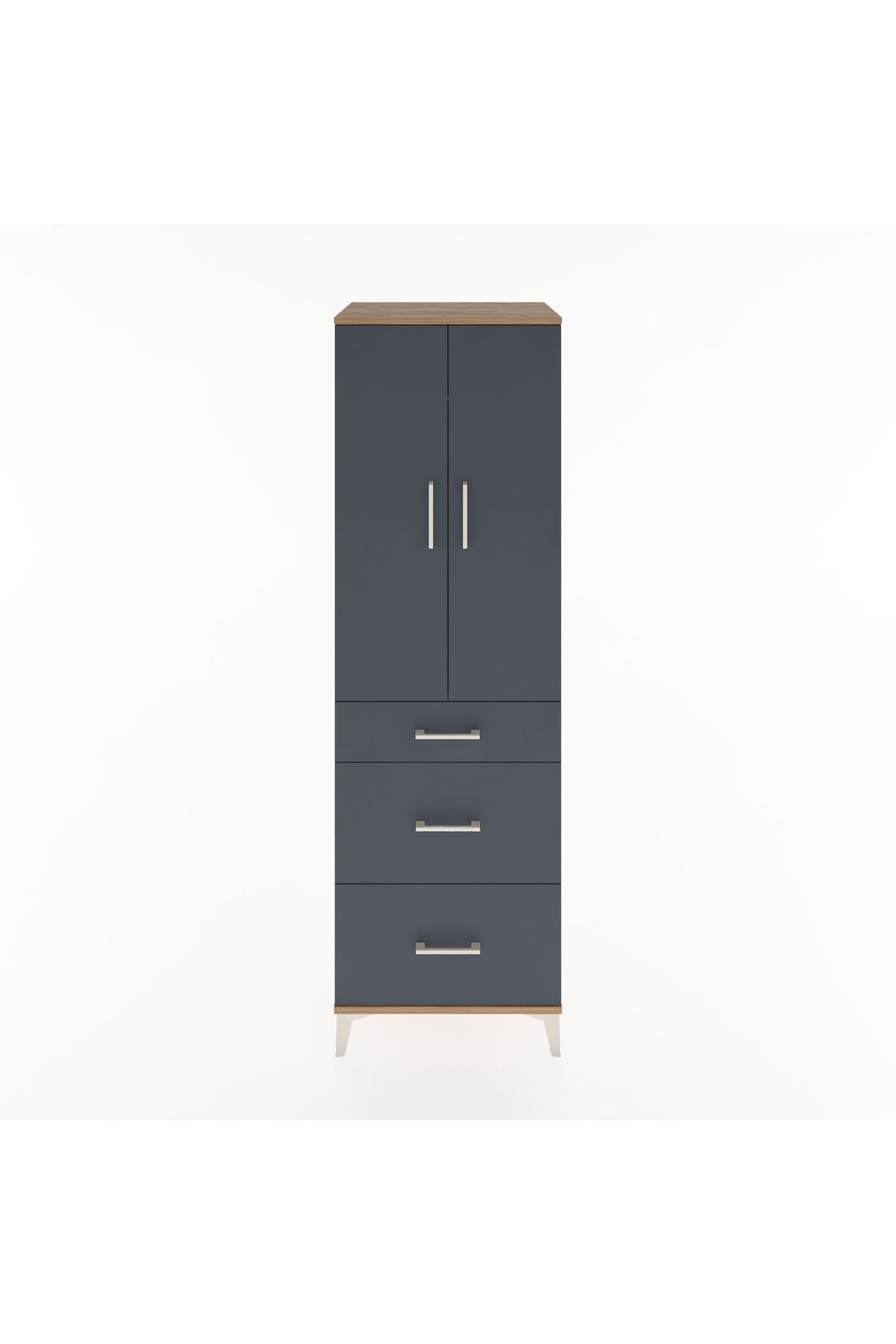 Hyperion Dolap Tek Raflı 3 Çekmeceli Tek Askılı 60x44x195 Çam-Antrasit