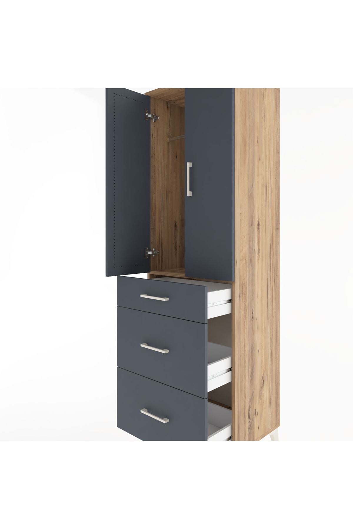 Hyperion Dolap Tek Raflı 3 Çekmeceli Tek Askılı 60x44x195 Çam-Antrasit