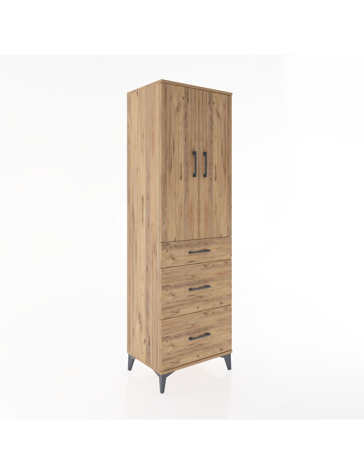 Hyperion Dolap Tek Raflı 3 Çekmeceli Tek Askılı 60x44x195 Çam-Çam