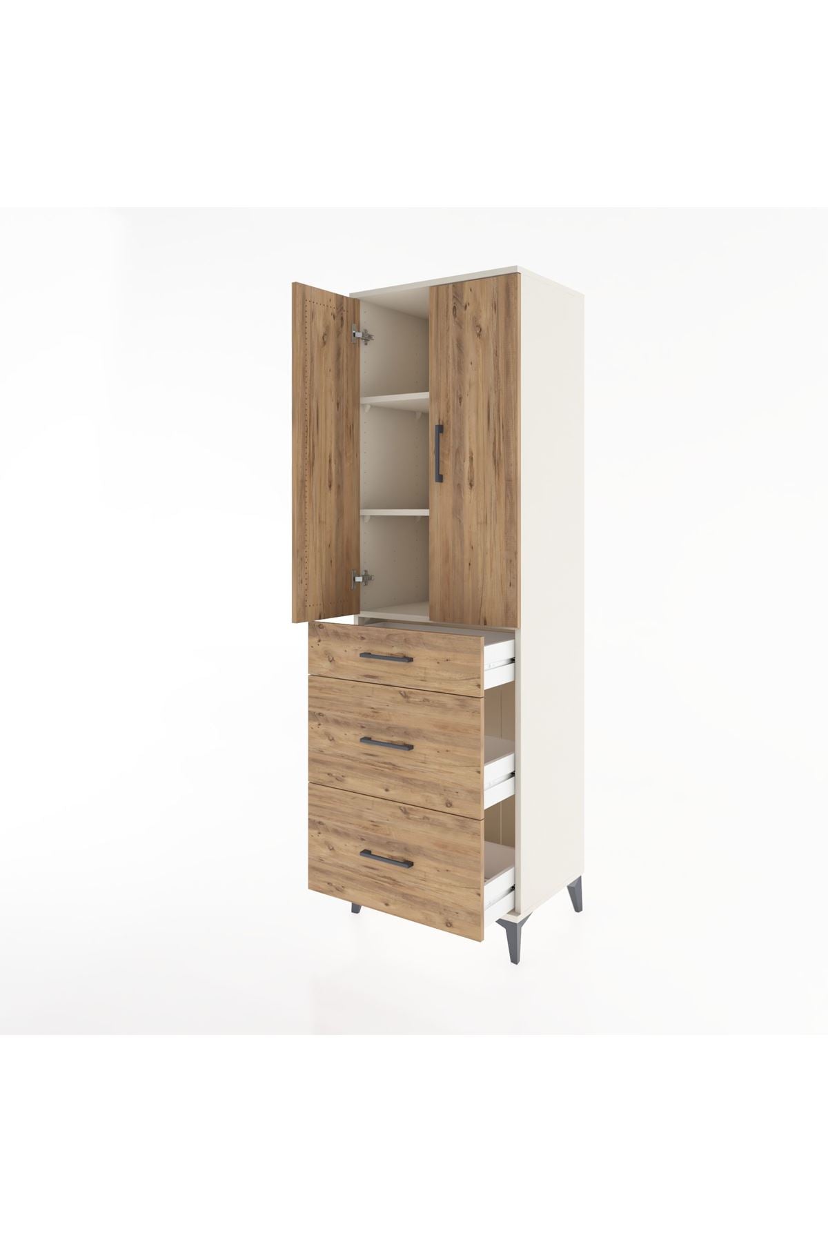 Hyperion Dolap 3 Raflı 3 Çekmeceli 2 Kapaklı 60x44x195 Aytaşı-Çam