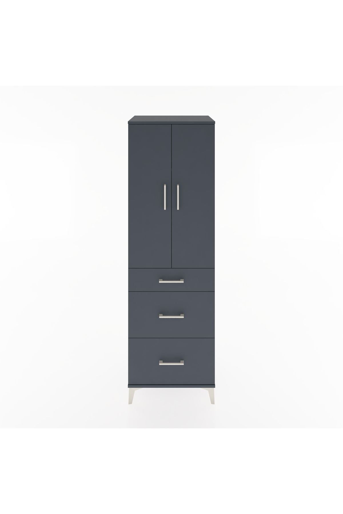 Hyperion Dolap 3 Raflı 3 Çekmeceli 2 Kapaklı 60x44x195 Antrasit-Antrasit