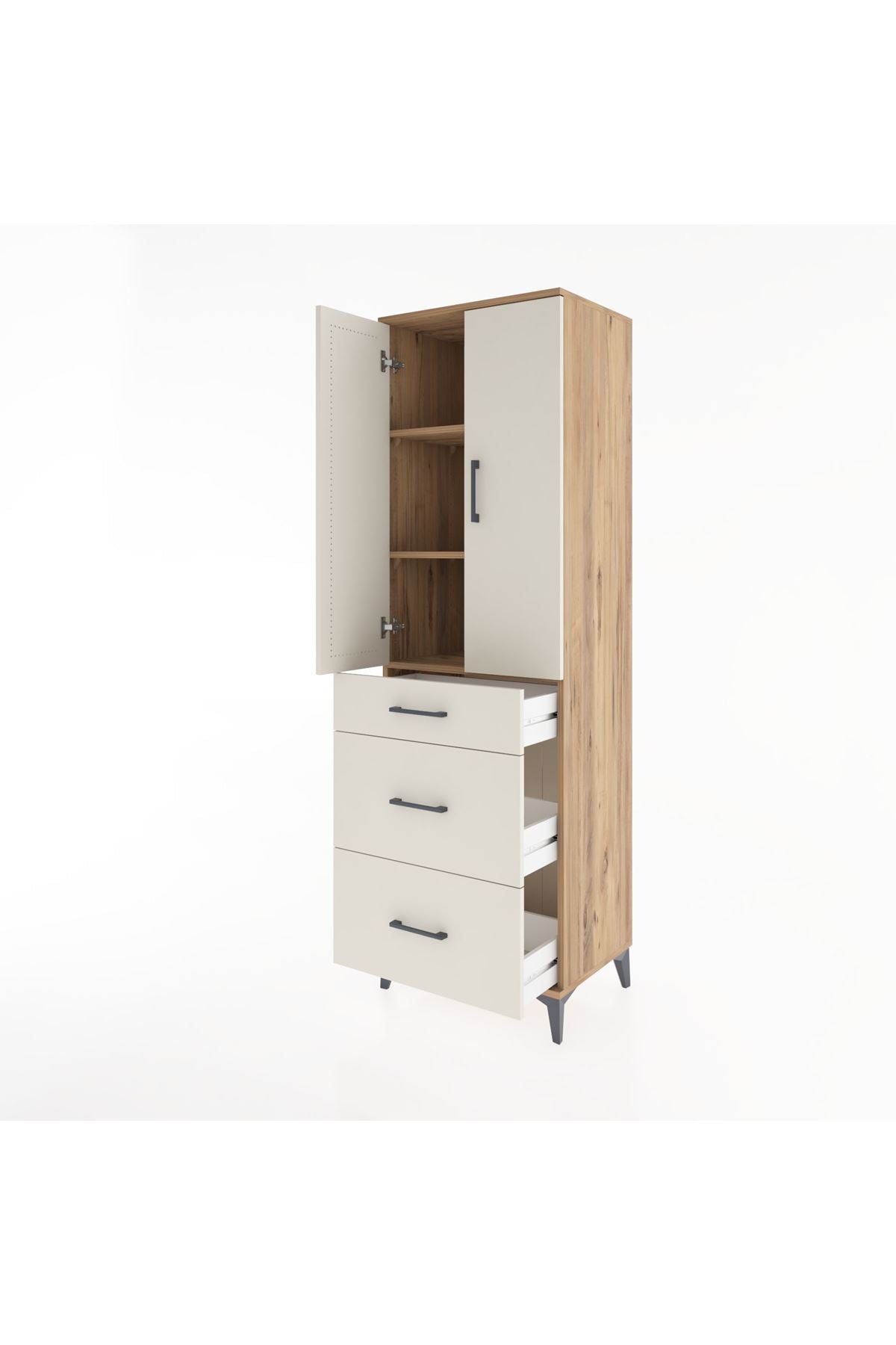 Hyperion Dolap 3 Raflı 3 Çekmeceli 2 Kapaklı 60x44x195 Çam-Aytaşı