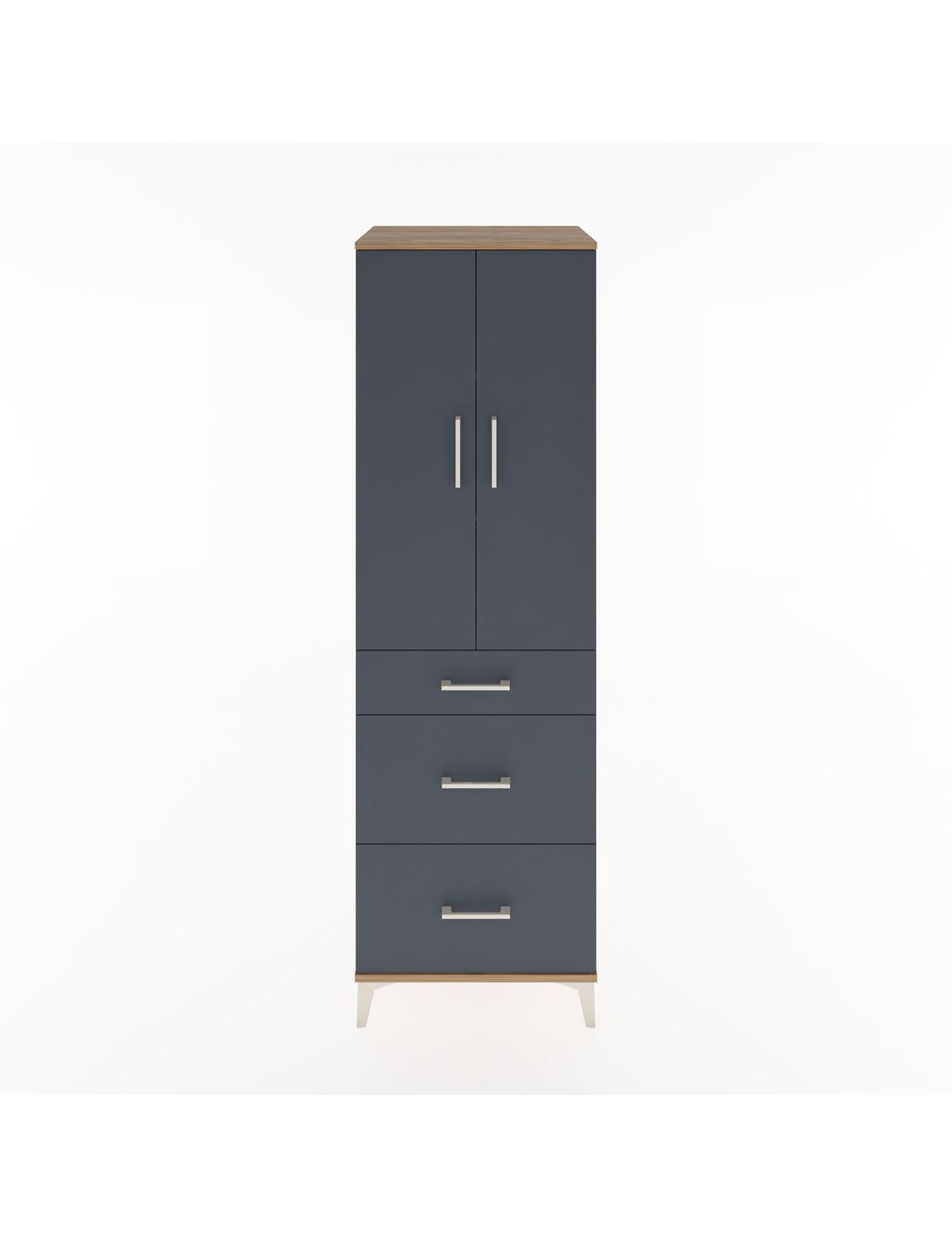 Hyperion Dolap 3 Raflı 3 Çekmeceli 2 Kapaklı 60x44x195 Çam-Antrasit