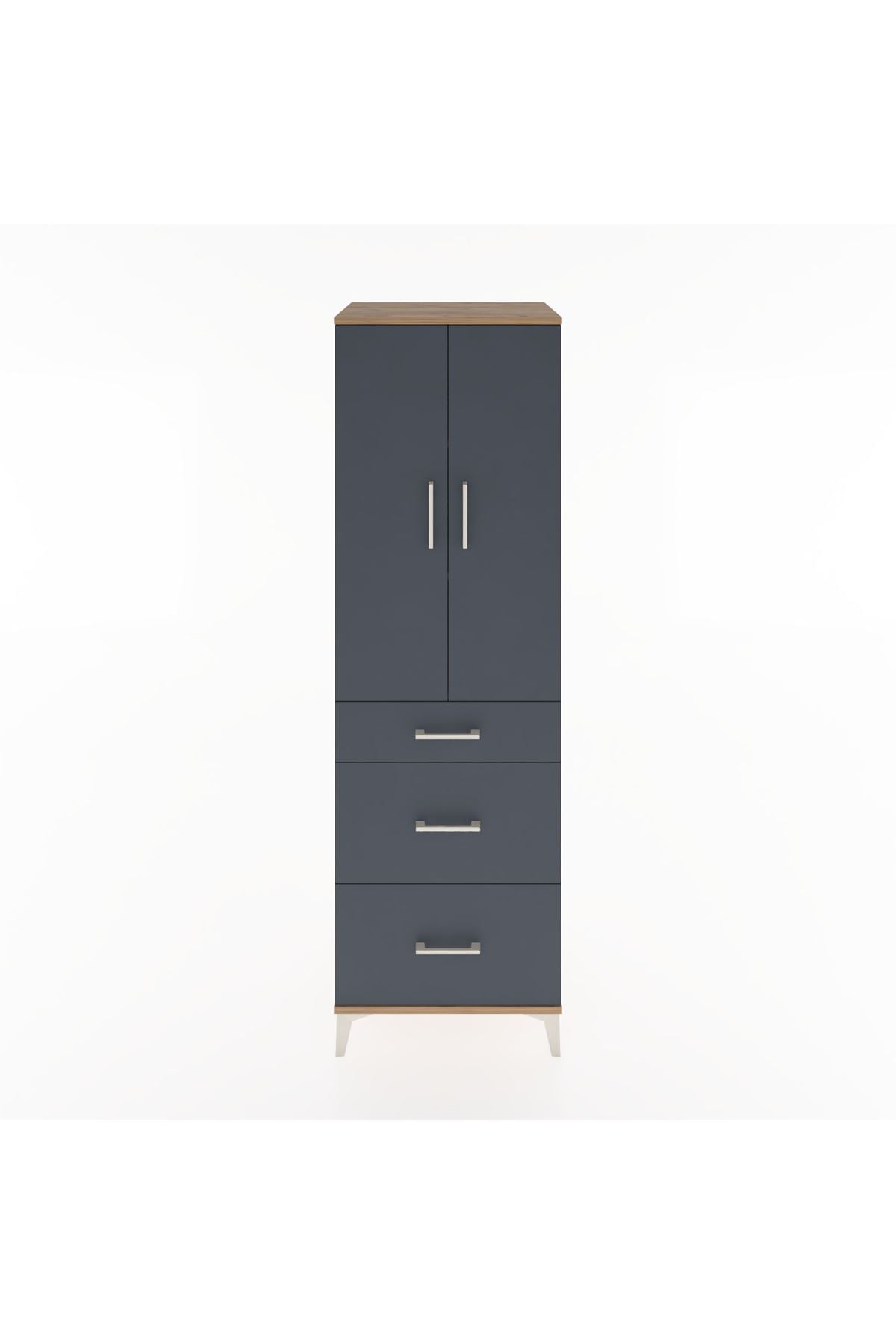 Hyperion Dolap 3 Raflı 3 Çekmeceli 2 Kapaklı 60x44x195 Çam-Antrasit