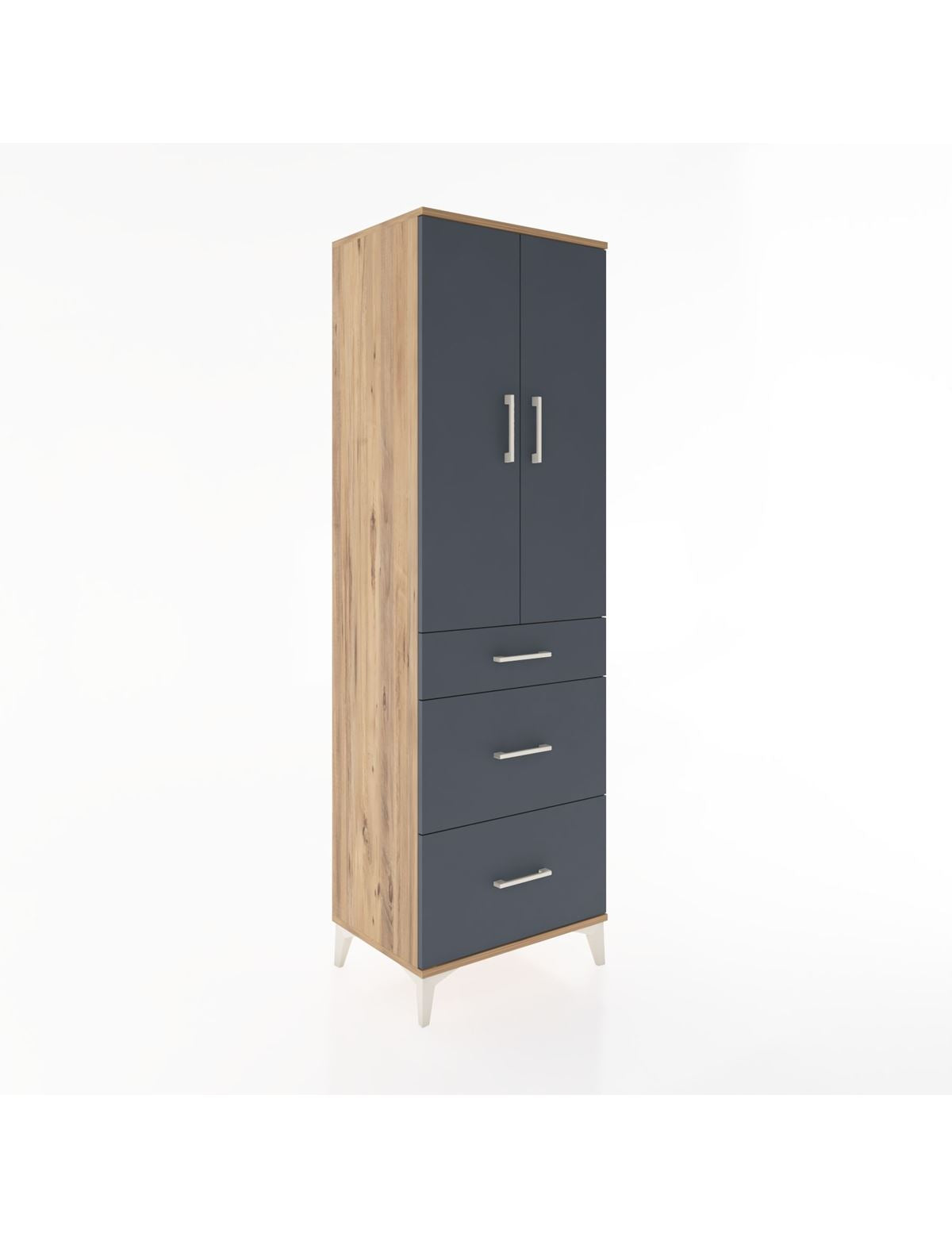 Hyperion Dolap 3 Raflı 3 Çekmeceli 2 Kapaklı 60x44x195 Çam-Antrasit