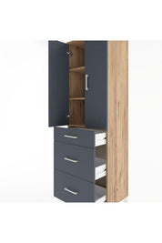 Hyperion Dolap 3 Raflı 3 Çekmeceli 2 Kapaklı 60x44x195 Çam-Antrasit