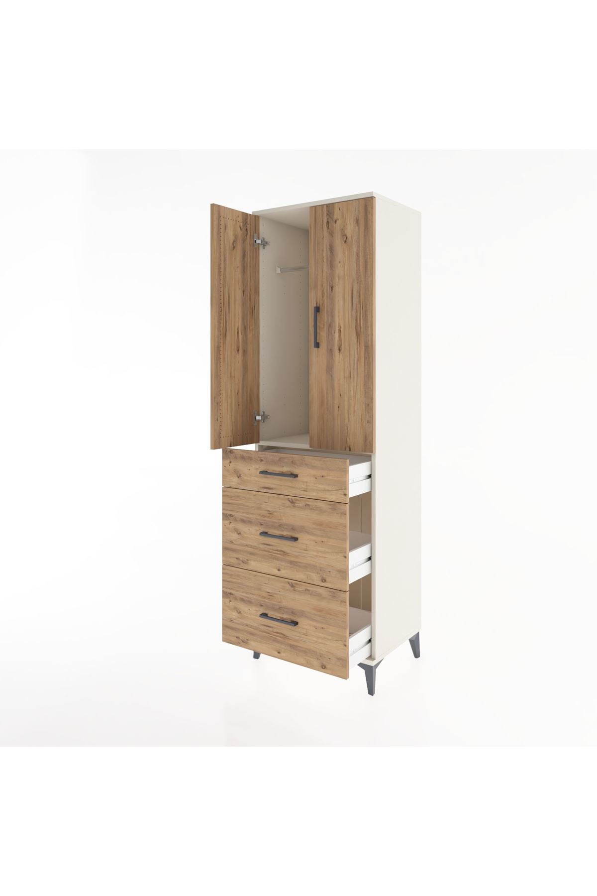 Hyperion Dolap Tek Raflı 3 Çekmeceli Tek Askılı 60x44x195 Aytaşı-Çam