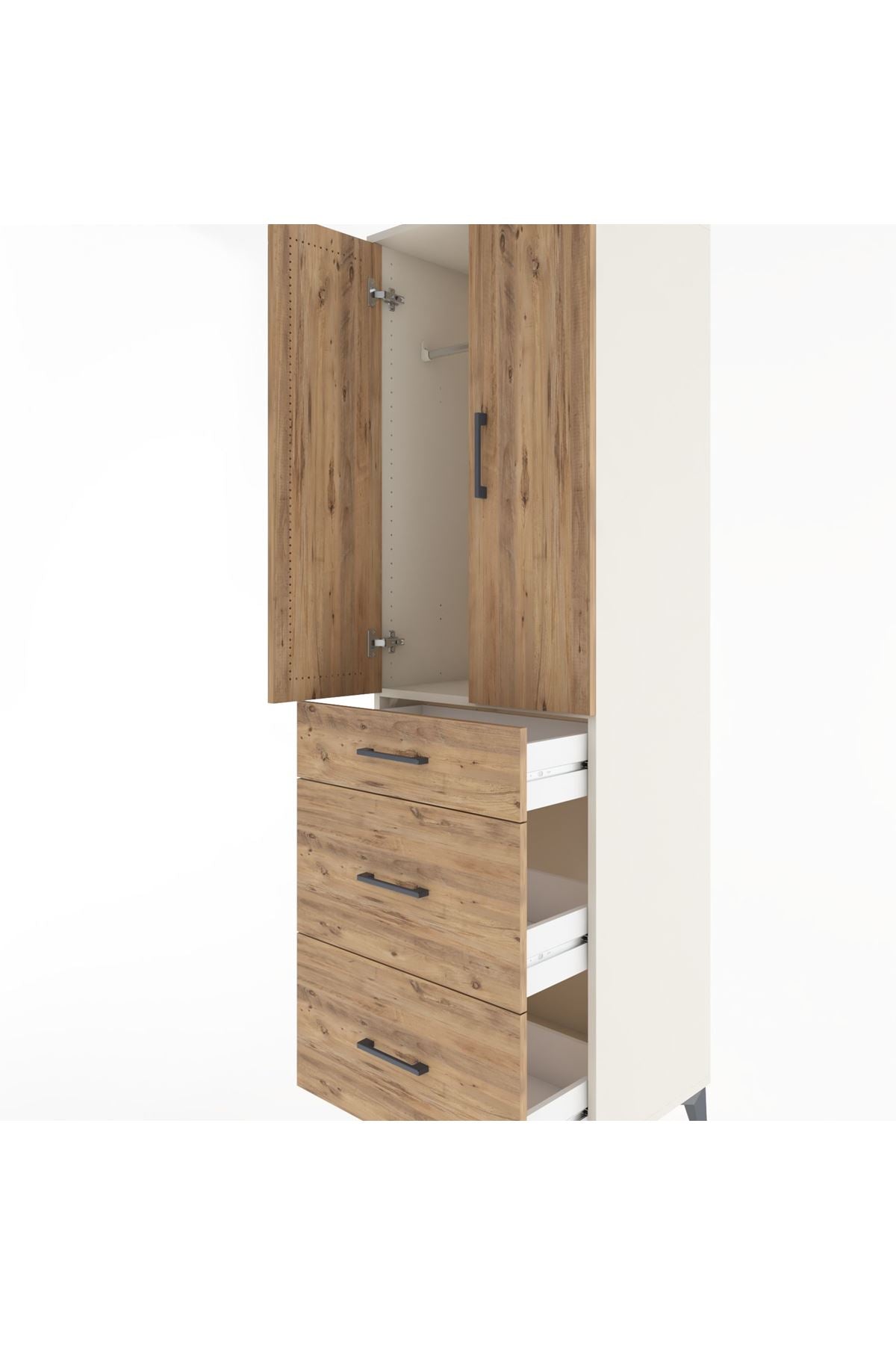 Hyperion Dolap Tek Raflı 3 Çekmeceli Tek Askılı 60x44x195 Aytaşı-Çam
