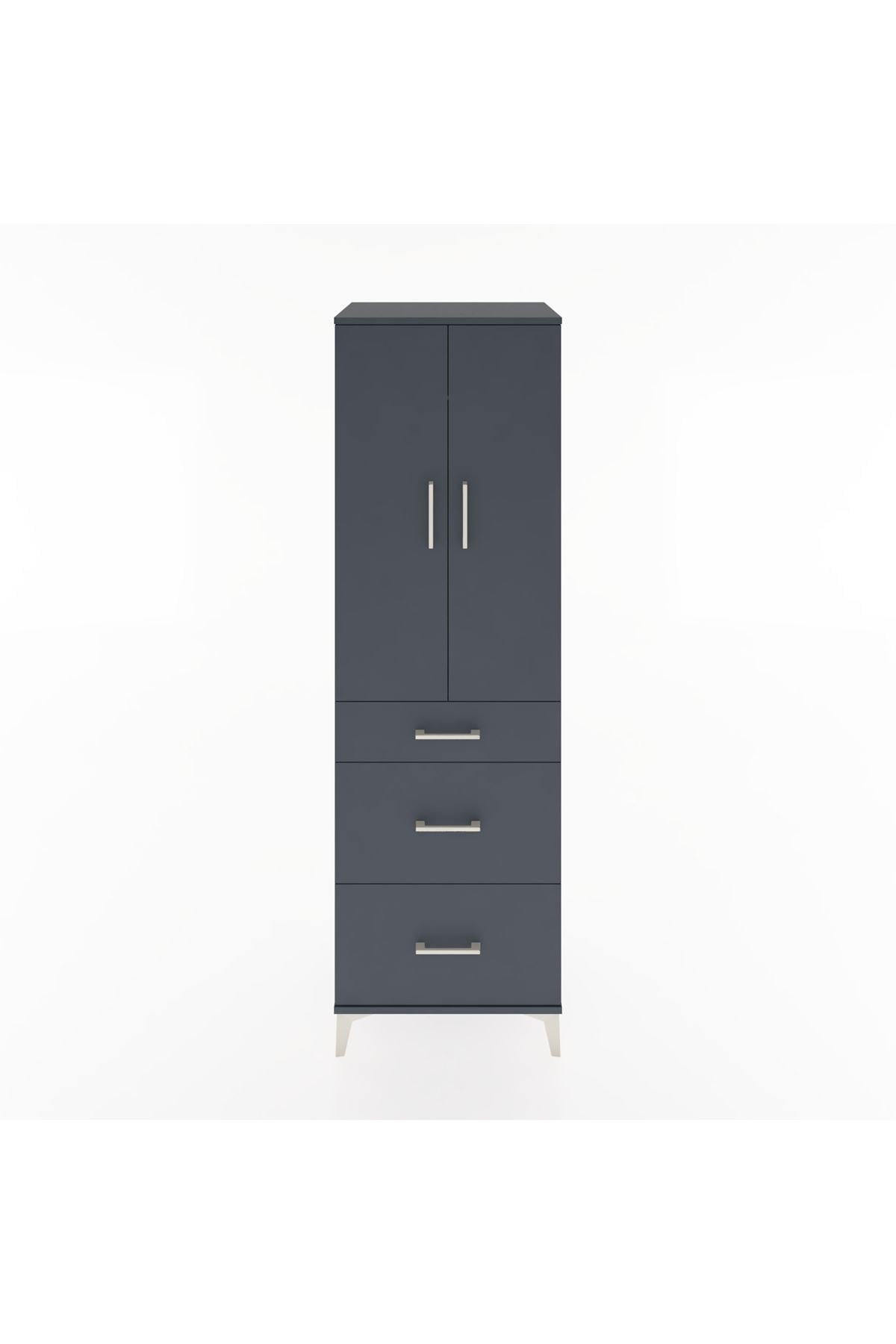 Hyperion Dolap Tek Raflı 3 Çekmeceli Tek Askılı 60x44x195 Antrasit-Antrasit