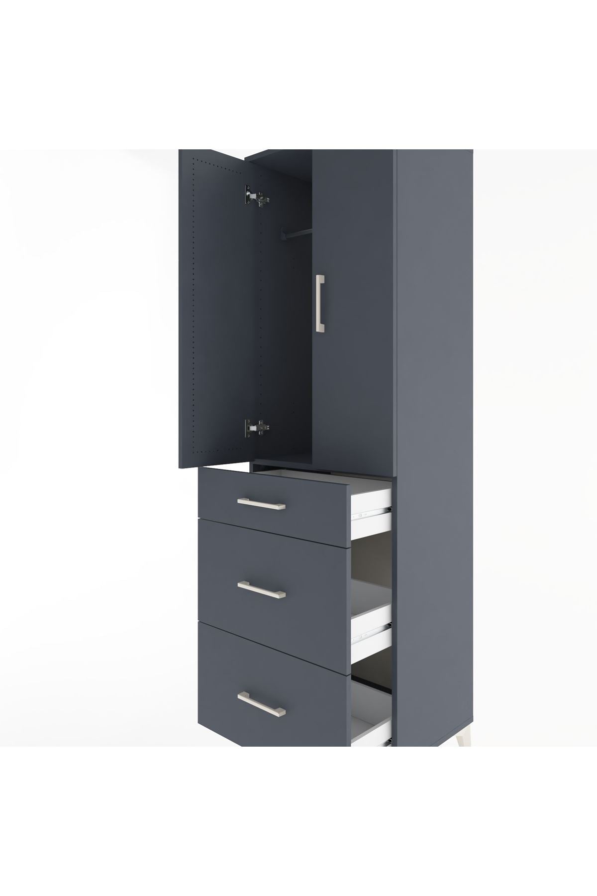 Hyperion Dolap Tek Raflı 3 Çekmeceli Tek Askılı 60x44x195 Antrasit-Antrasit