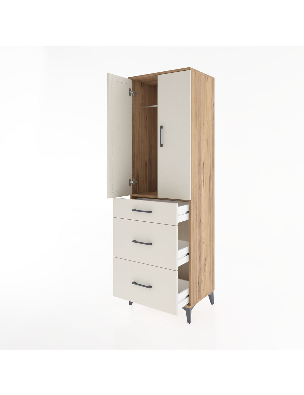 Hyperion Dolap Tek Raflı 3 Çekmeceli Tek Askılı 60x44x195 - S59M062V7B