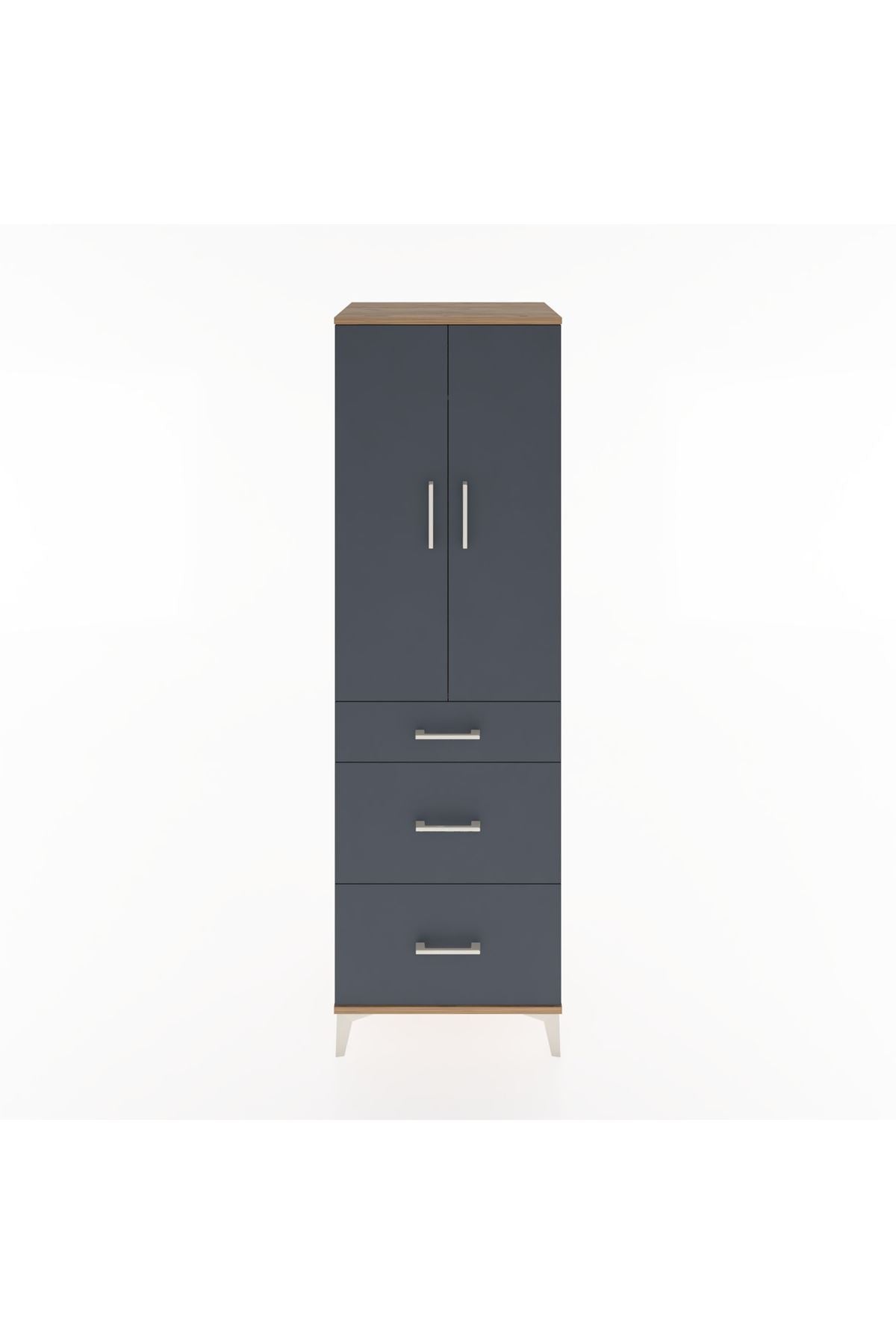 Hyperion Dolap Tek Raflı 3 Çekmeceli Tek Askılı 60x44x195 Çam-Antrasit