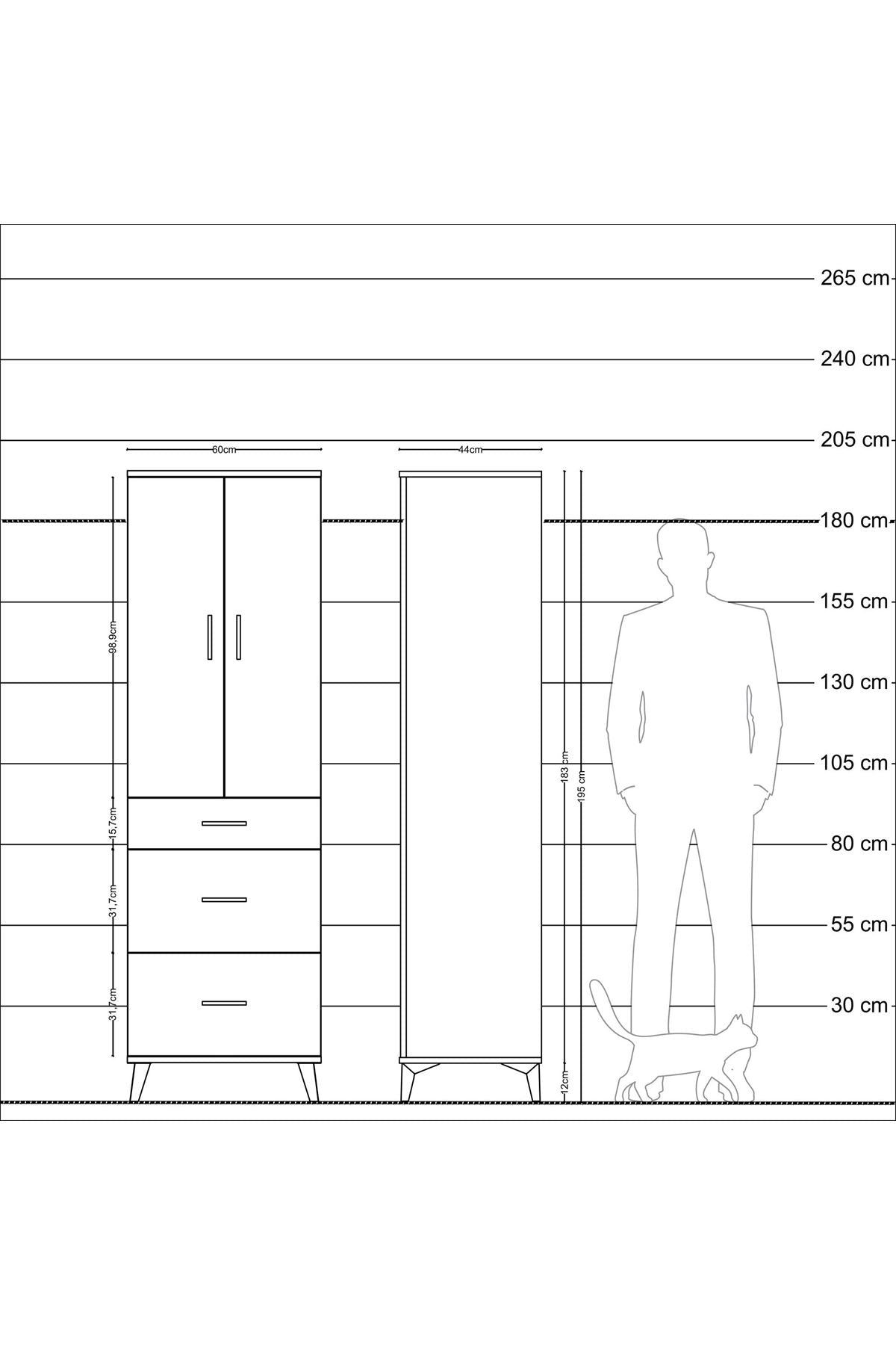 Hyperion Dolap Tek Raflı 3 Çekmeceli Tek Askılı 60x44x195 Çam-Antrasit