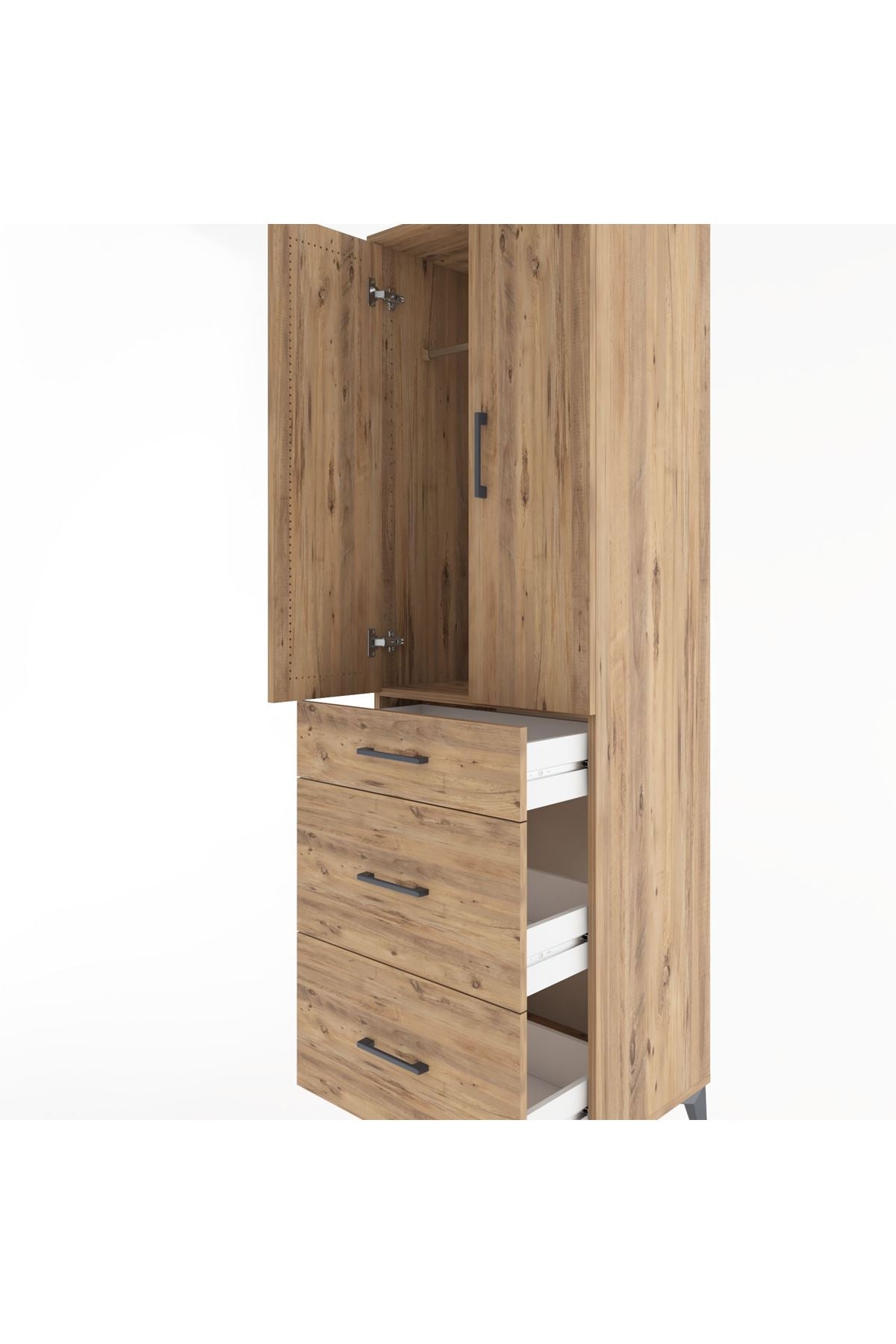 Hyperion Dolap Tek Raflı 3 Çekmeceli Tek Askılı 60x44x195 Çam-Çam