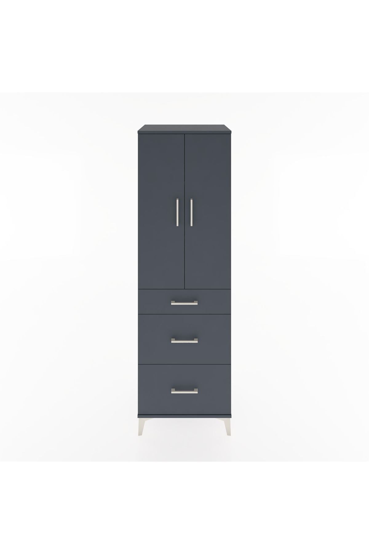 Hyperion Dolap 3 Raflı 3 Çekmeceli 2 Kapaklı 60x44x195 Antrasit-Antrasit
