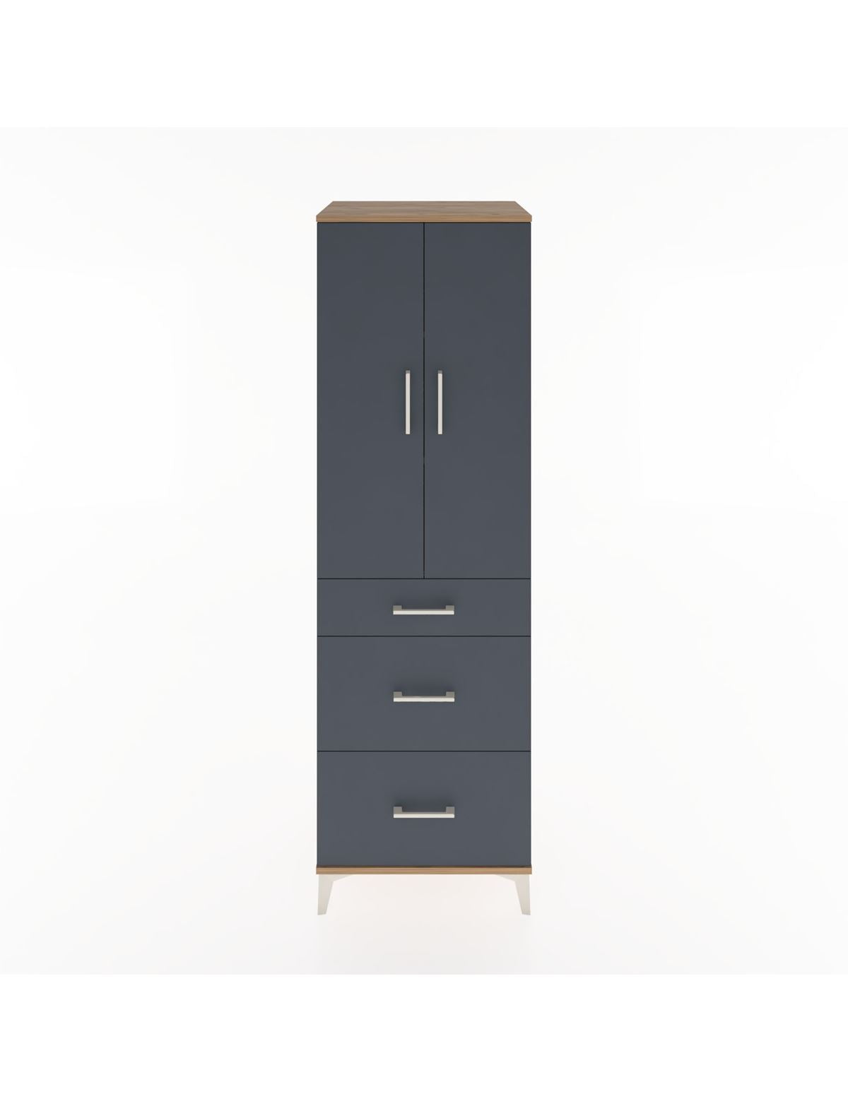 Hyperion Dolap 3 Raflı 3 Çekmeceli 2 Kapaklı 60x44x195 Çam-Antrasit