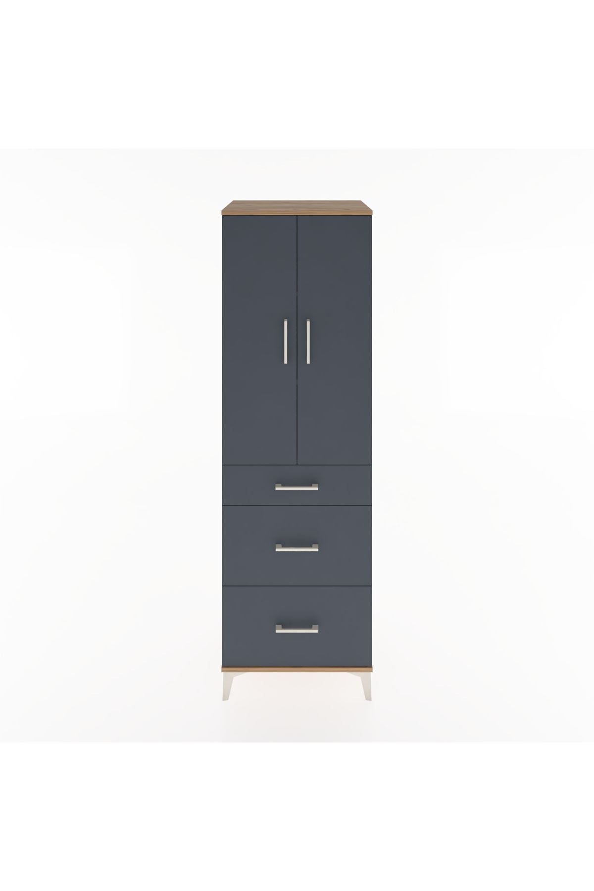 Hyperion Dolap 3 Raflı 3 Çekmeceli 2 Kapaklı 60x44x195 Çam-Antrasit