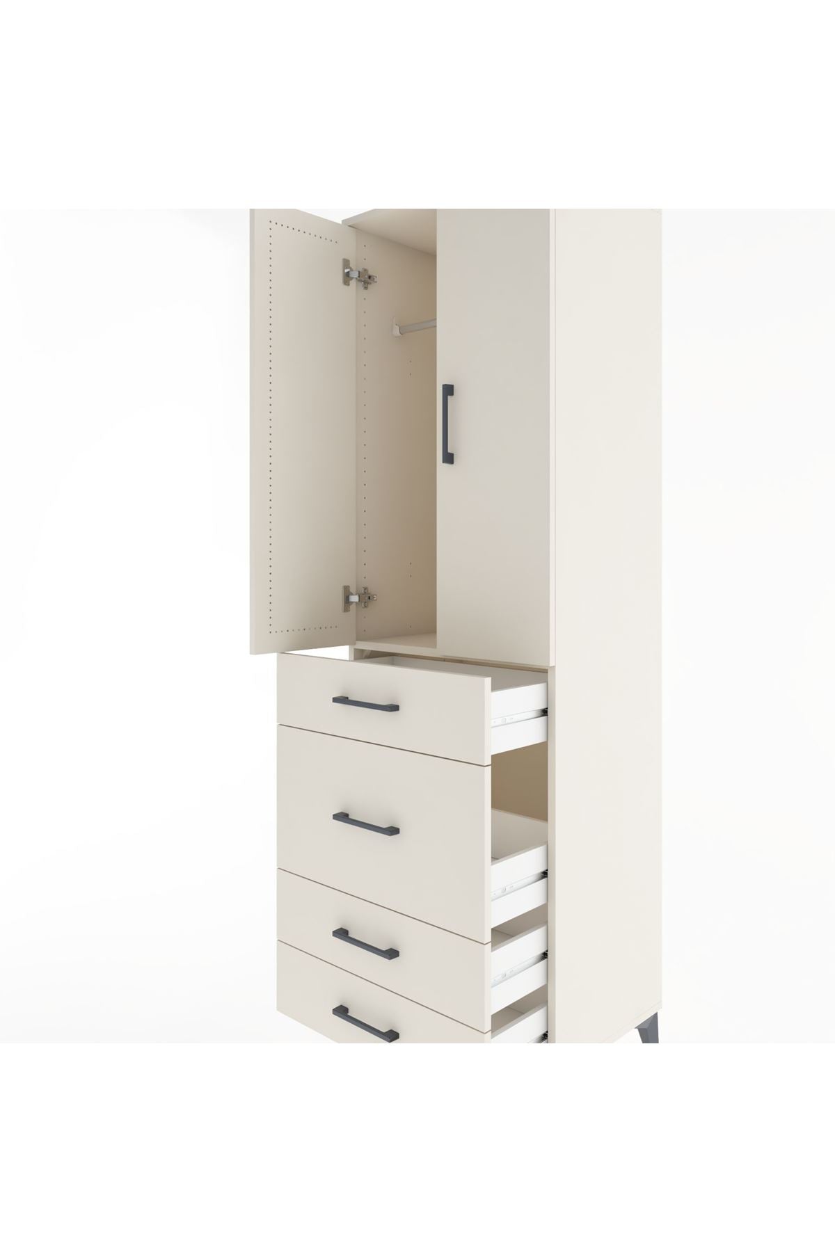 Hyperion Dolap Tek Raflı 4 Çekmeceli Tek Askılı 60x44x195 Aytaşı-Aytaşı