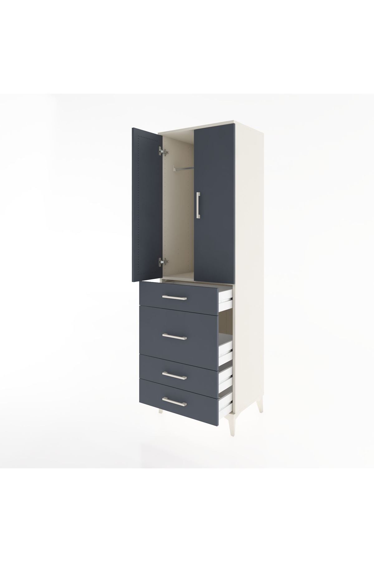 Hyperion Dolap Tek Raflı 4 Çekmeceli Tek Askılı 60x44x195 Aytaşı-Antrasit