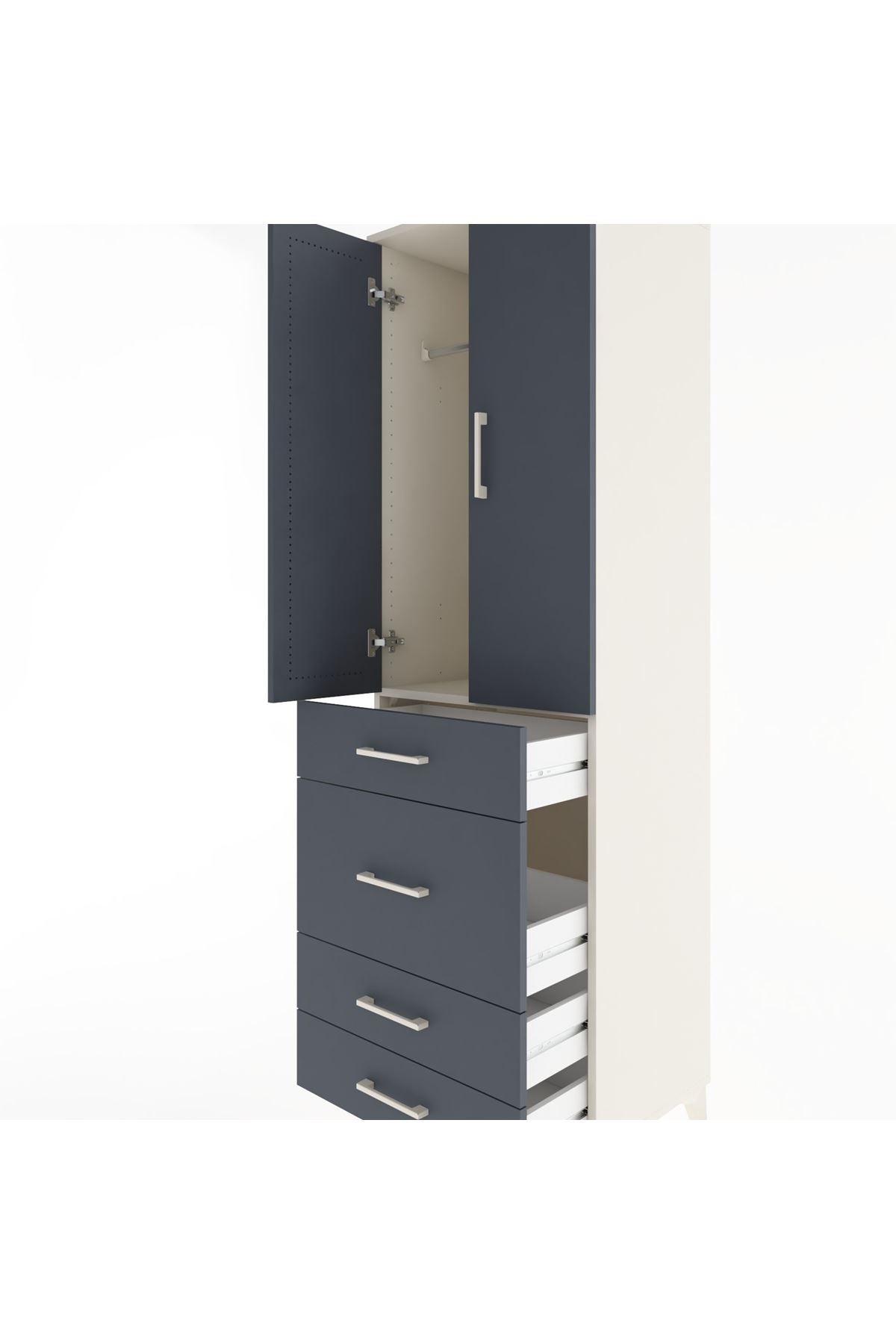 Hyperion Dolap Tek Raflı 4 Çekmeceli Tek Askılı 60x44x195 Aytaşı-Antrasit