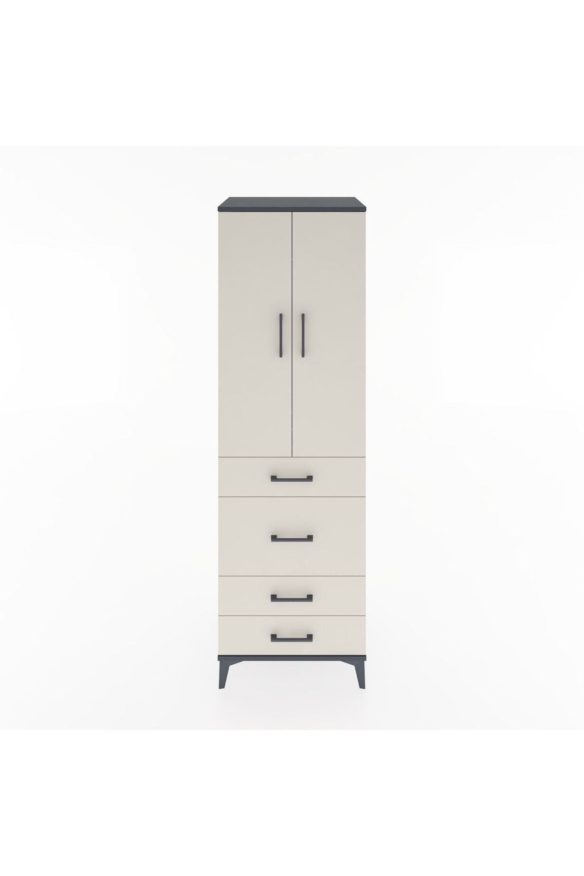 Hyperion Dolap Tek Raflı 4 Çekmeceli Tek Askılı 60x44x195 Antrasit-Aytaşı