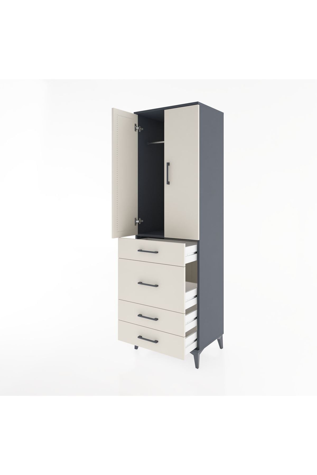 Hyperion Dolap Tek Raflı 4 Çekmeceli Tek Askılı 60x44x195 Antrasit-Aytaşı