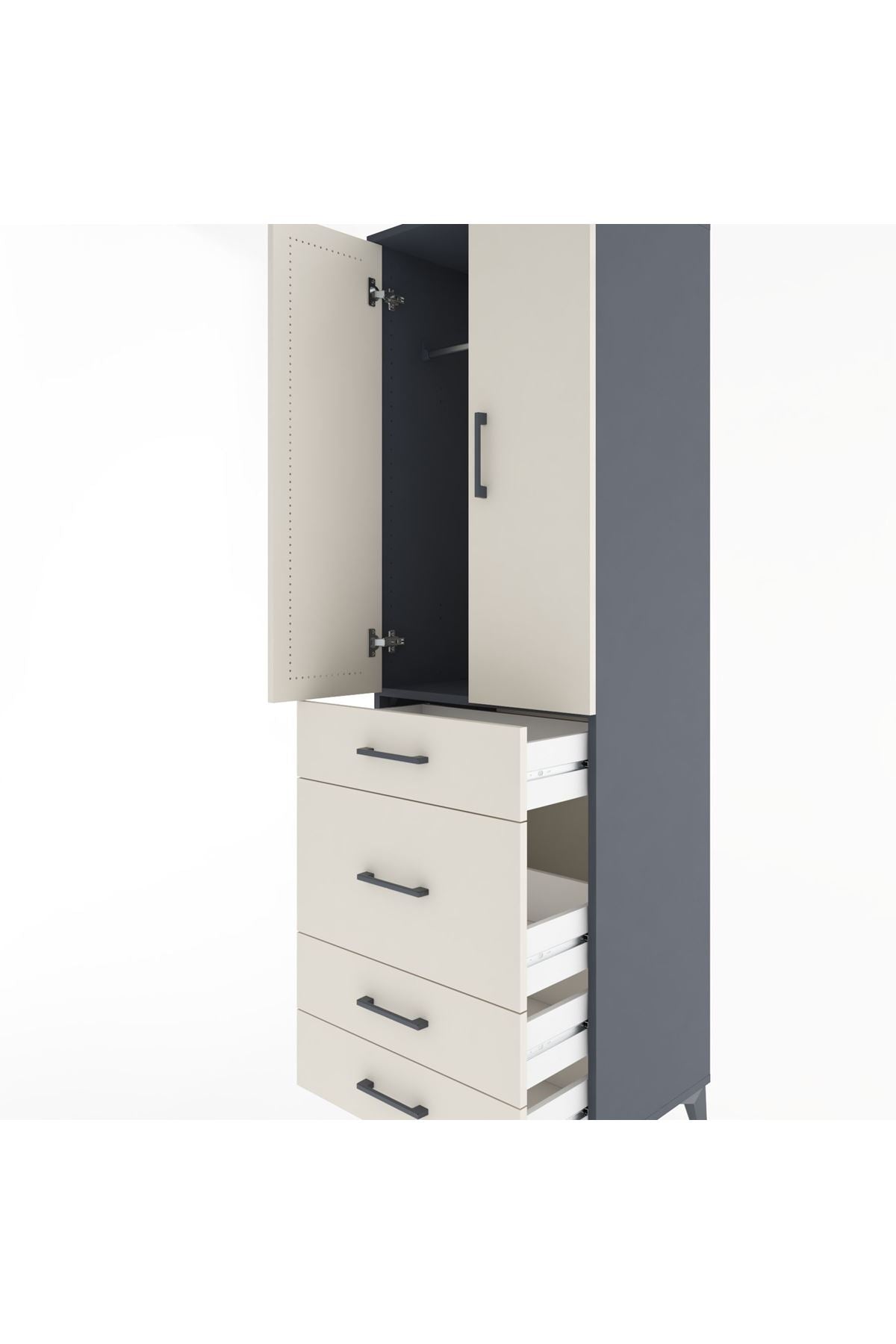 Hyperion Dolap Tek Raflı 4 Çekmeceli Tek Askılı 60x44x195 Antrasit-Aytaşı