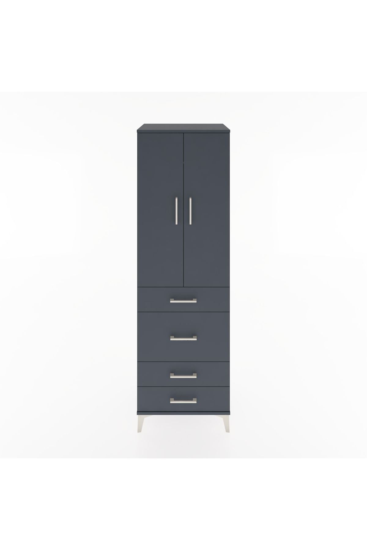 Hyperion Dolap Tek Raflı 4 Çekmeceli Tek Askılı 60x44x195 Antrasit-Antrasit