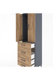 Hyperion Dolap Tek Raflı 4 Çekmeceli Tek Askılı 60x44x195 Antrasit-Çam