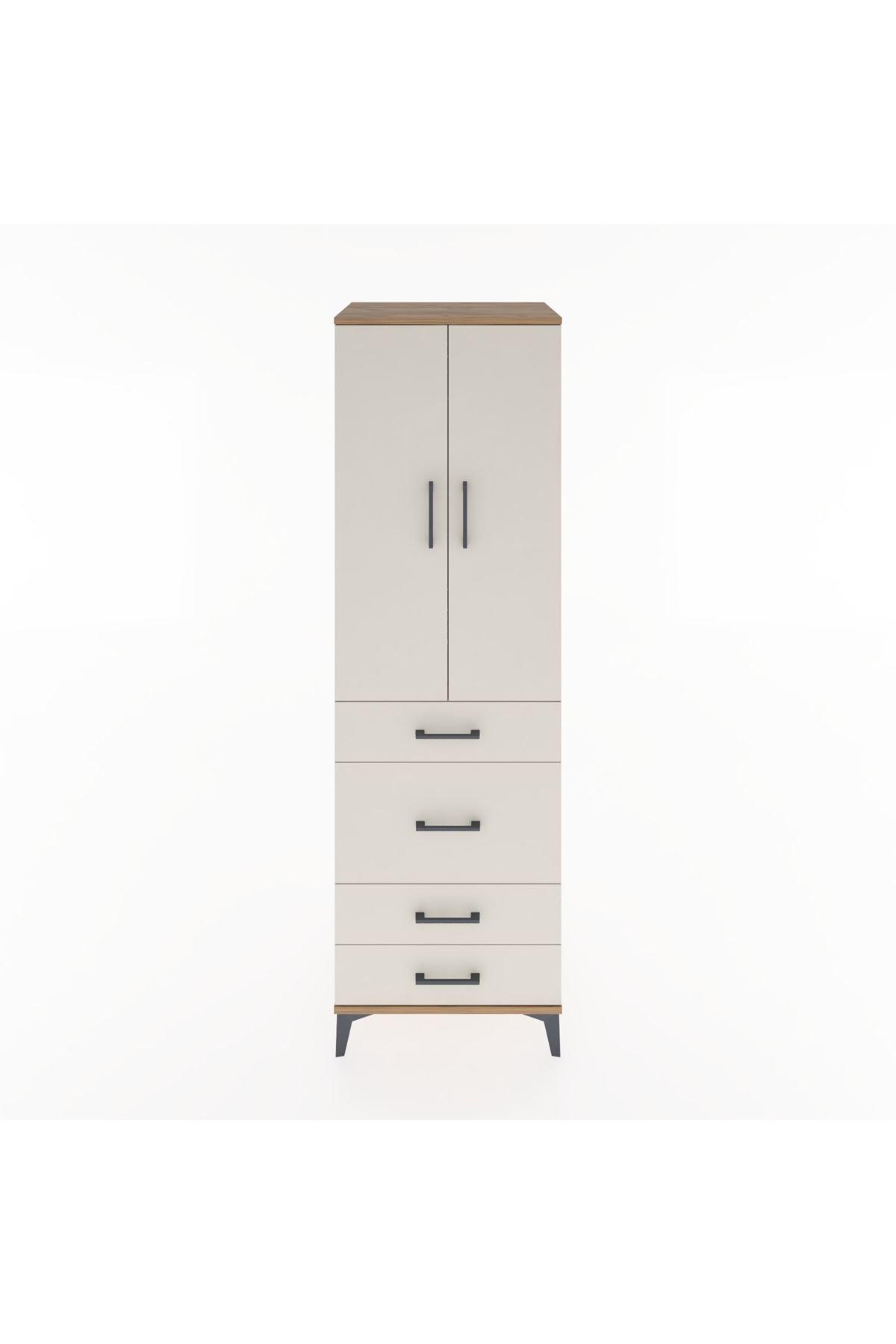 Hyperion Dolap Tek Raflı 4 Çekmeceli Tek Askılı 60x44x195 Çam-Aytaşı