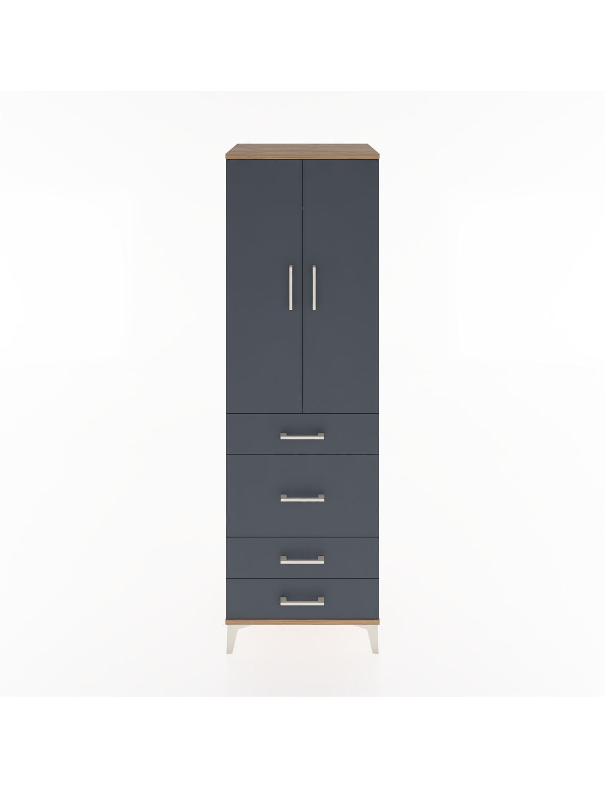 Hyperion Dolap Tek Raflı 4 Çekmeceli Tek Askılı 60x44x195 Çam-Antrasit