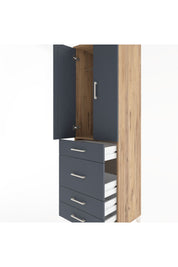Hyperion Dolap Tek Raflı 4 Çekmeceli Tek Askılı 60x44x195 Çam-Antrasit