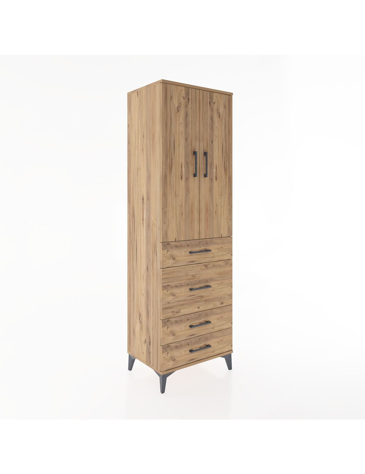 Hyperion Dolap Tek Raflı 4 Çekmeceli Tek Askılı 60x44x195 Çam-Çam