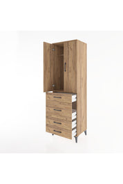 Hyperion Dolap Tek Raflı 4 Çekmeceli Tek Askılı 60x44x195 Çam-Çam