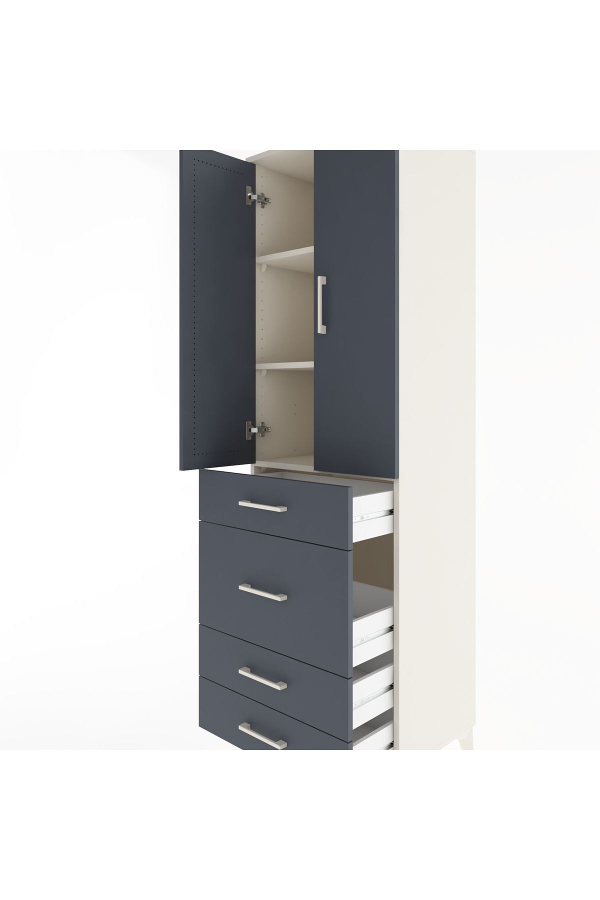 Hyperion Dolap 3 Raflı 4 Çekmeceli 2 Kapaklı 60x44x195 Aytaşı-Antrasit