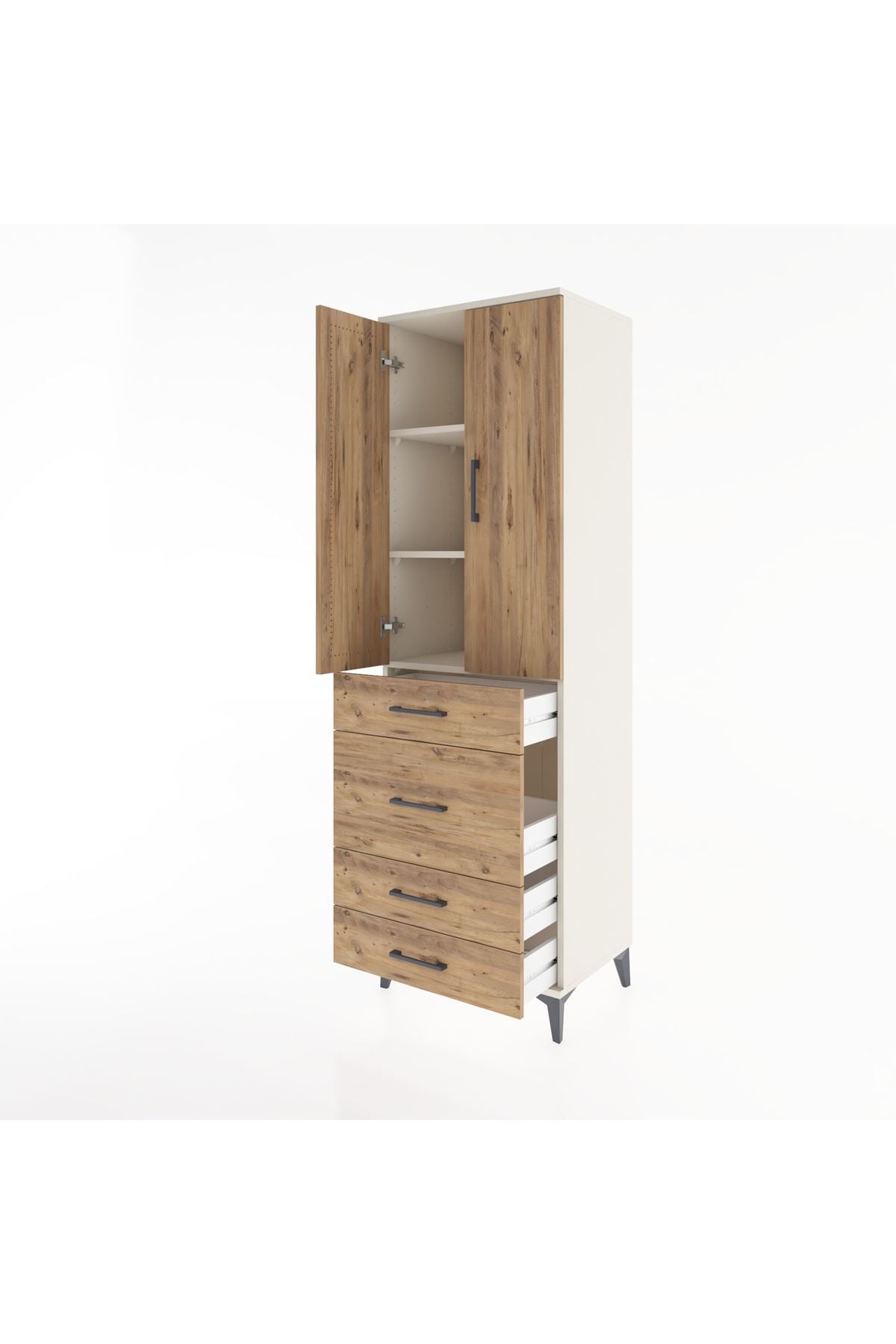 Hyperion Dolap 3 Raflı 4 Çekmeceli 2 Kapaklı 60x44x195 Aytaşı-Çam