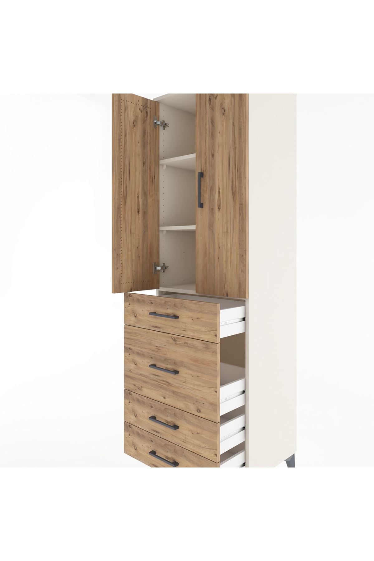 Hyperion Dolap 3 Raflı 4 Çekmeceli 2 Kapaklı 60x44x195 Aytaşı-Çam