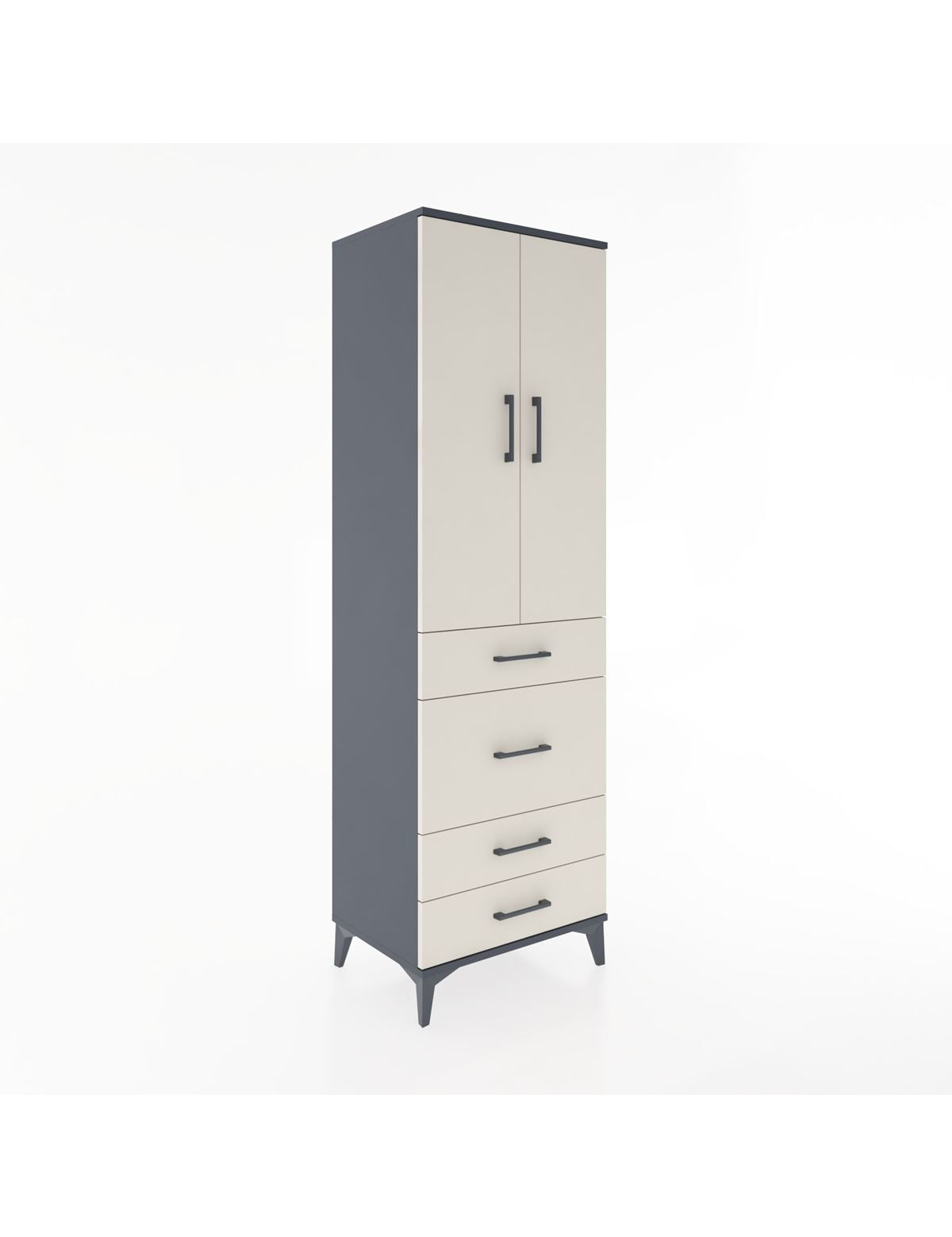 Hyperion Dolap 3 Raflı 4 Çekmeceli 2 Kapaklı 60x44x195 Antrasit-Aytaşı