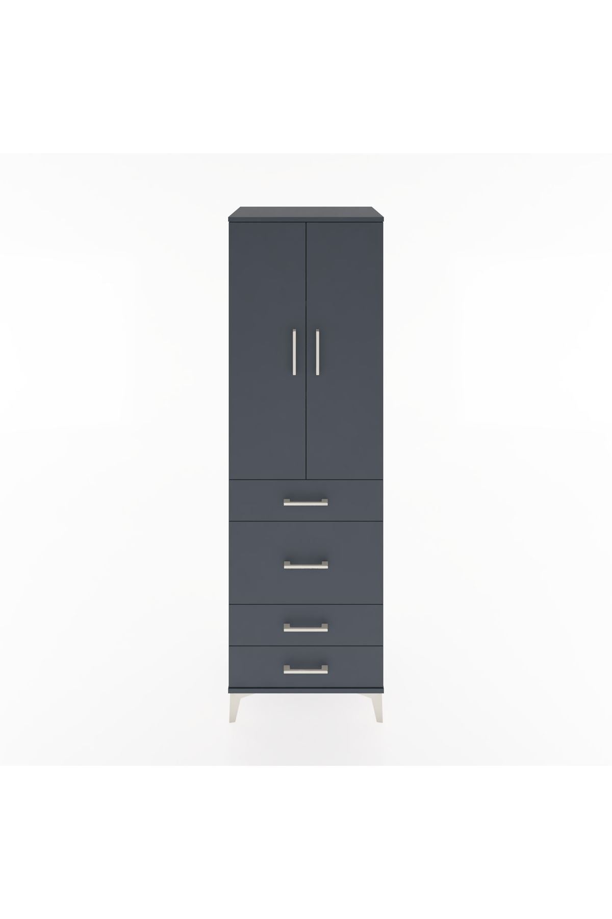 Hyperion Dolap 3 Raflı 4 Çekmeceli 2 Kapaklı 60x44x195 Antrasit-Antrasit