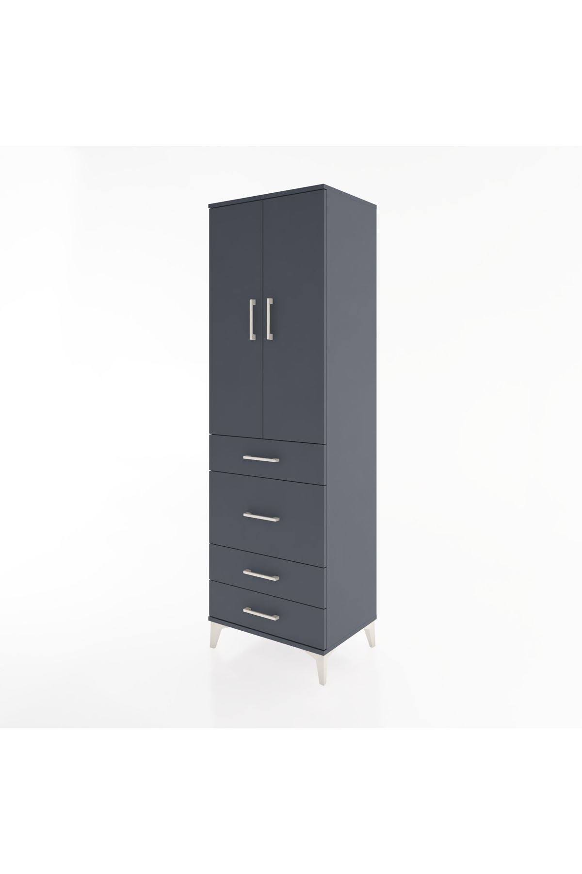 Hyperion Dolap 3 Raflı 4 Çekmeceli 2 Kapaklı 60x44x195 Antrasit-Antrasit