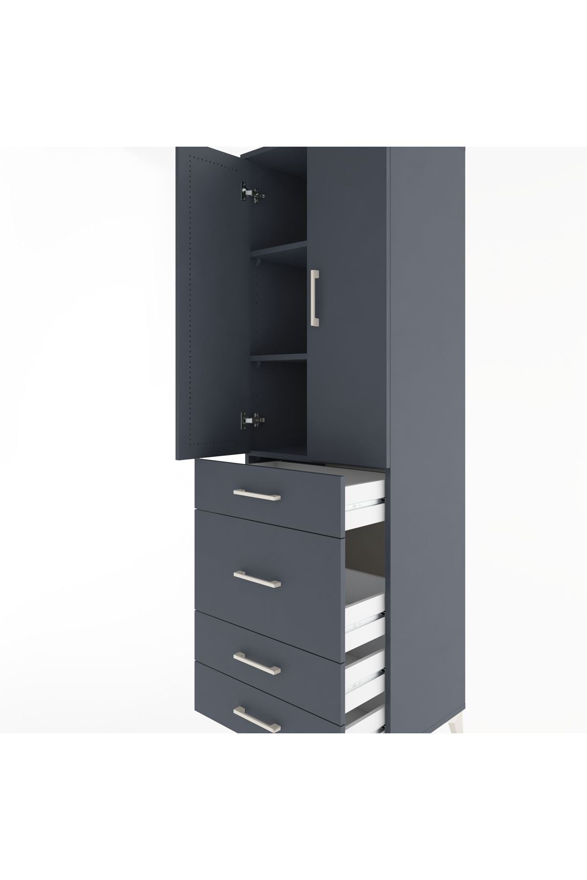 Hyperion Dolap 3 Raflı 4 Çekmeceli 2 Kapaklı 60x44x195 Antrasit-Antrasit
