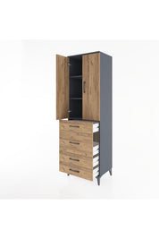 Hyperion Dolap 3 Raflı 4 Çekmeceli 2 Kapaklı 60x44x195 Antrasit-Çam