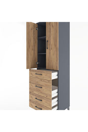 Hyperion Dolap 3 Raflı 4 Çekmeceli 2 Kapaklı 60x44x195 Antrasit-Çam