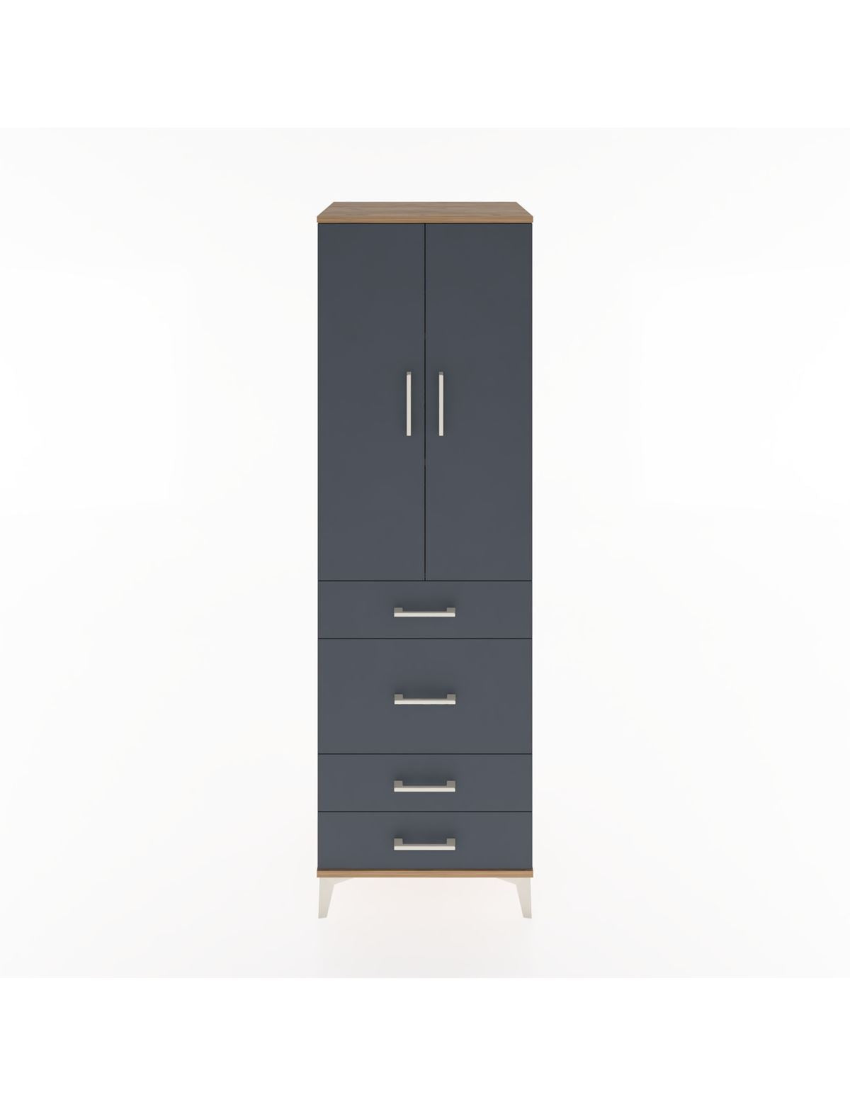 Hyperion Dolap 3 Raflı 4 Çekmeceli 2 Kapaklı 60x44x195 Çam-Antrasit